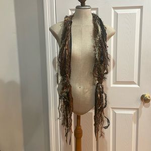 Handcrafted scarf ribbon mixed fabric lightweight unique BoHo neutral multicolor